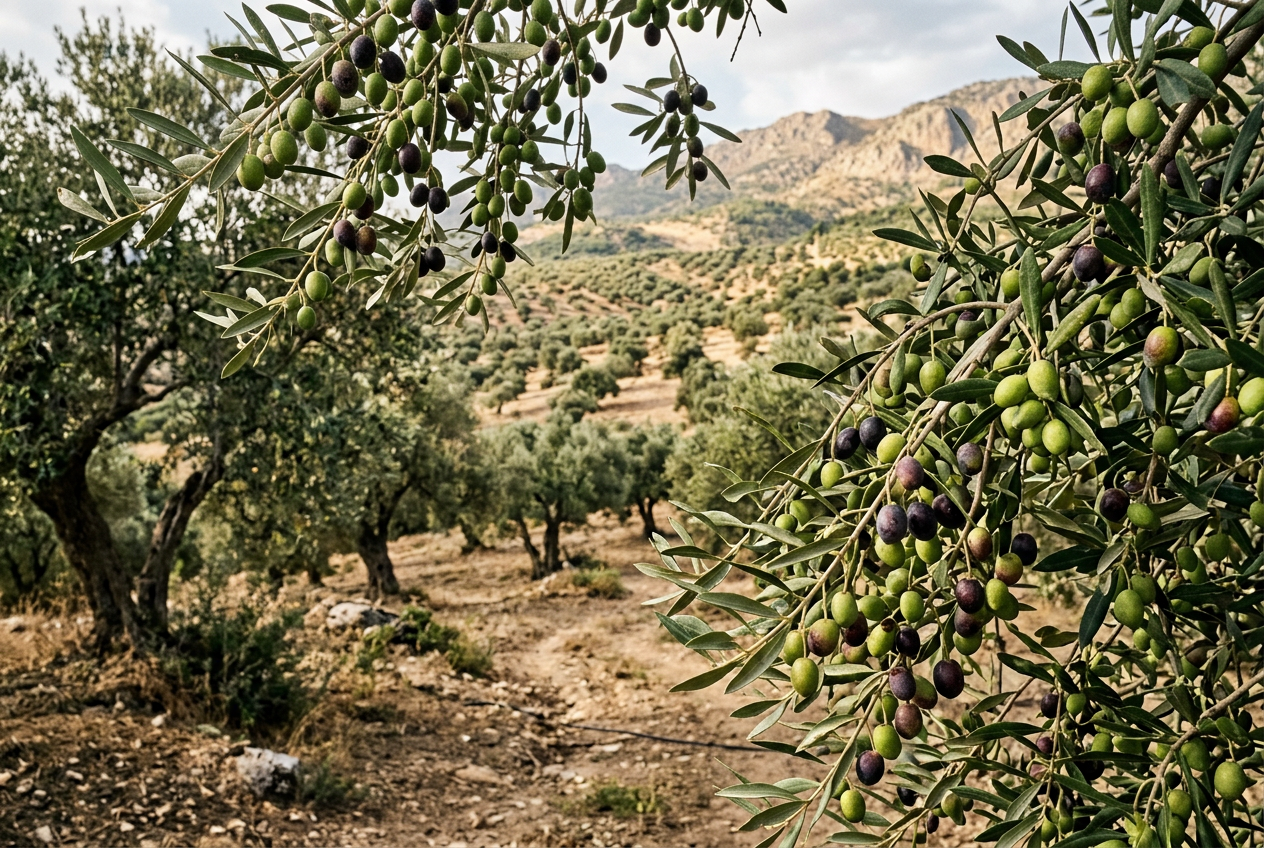 OLEZA’nın üretim galerisinden zeytin dalları ve zeytinlik